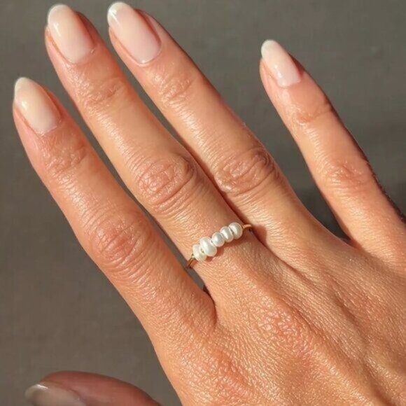 Dainty Pearl Ring Freshwater Pearl Gold Ring Waterproof Gold Ring Stacking Ring - Picture 1 of 10